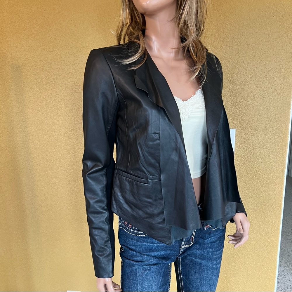 TROUVÉ Drape Front Leather Jacket Butter Soft - Picture 12 of 13